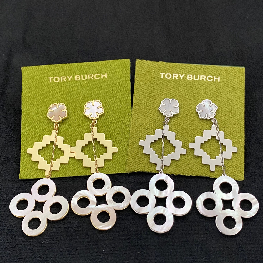 Tory Burch Floral Four Leaf Clover Earrings Metal